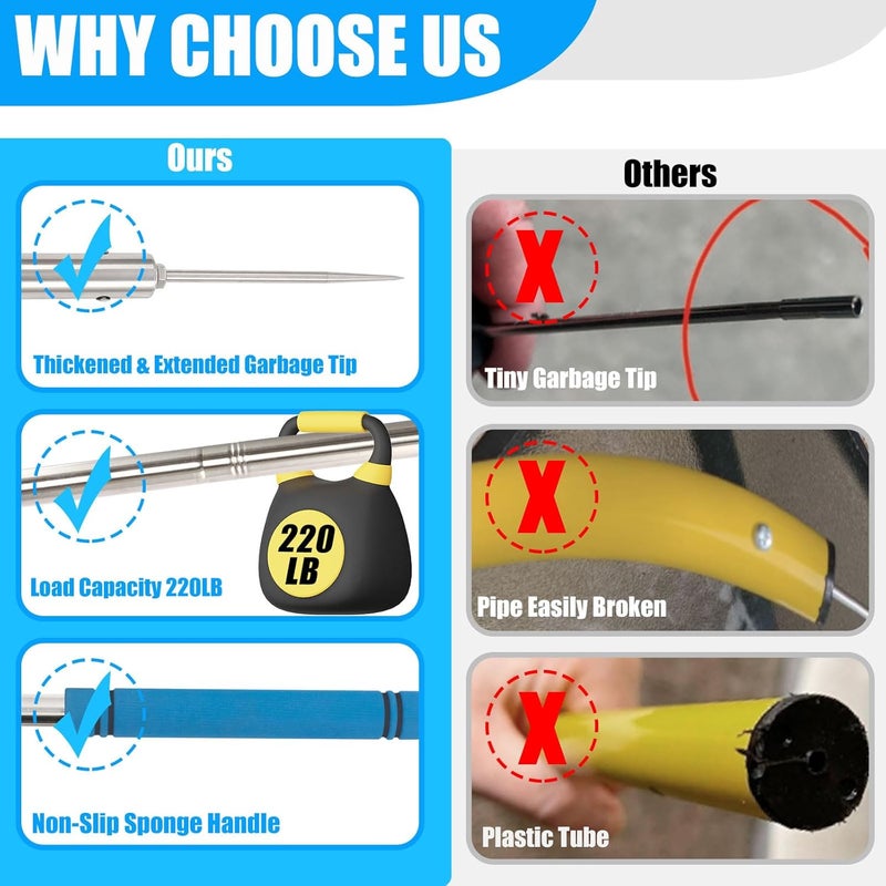 Frebuta Trash Poker Stick,48Inch Trash Picker Upper Grabber High-Duty Stainless Steels Tip Lightweight & Reinforcement Garbage Debris Nabber Litter Picker Grabber Durability Reacher Yard Stick - Image 5